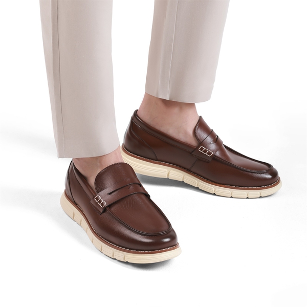 Men's PU Leather Penny Loafers - DARK BROWN - 1